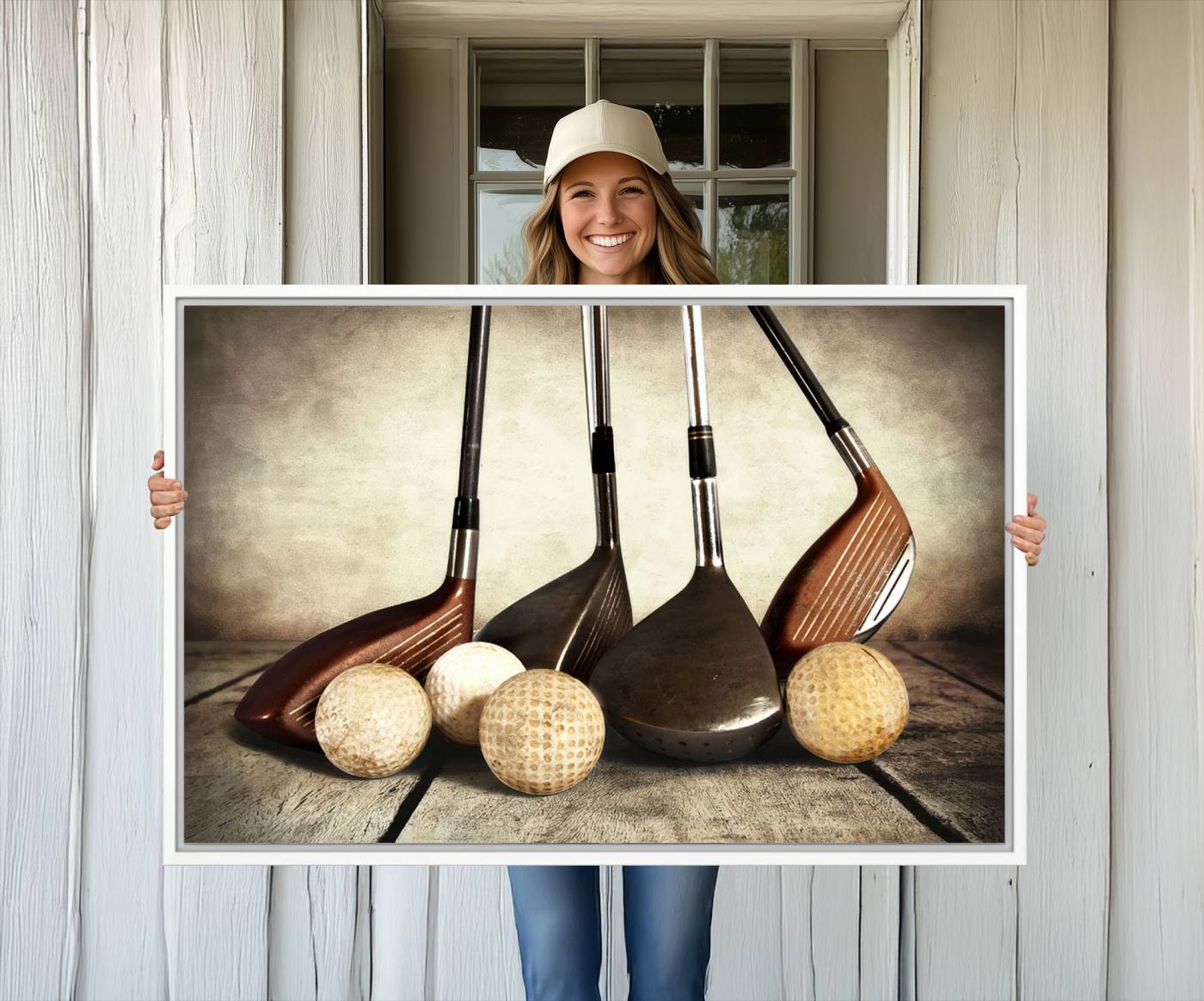 33845-MGV-CV-36X24-Vintage Golf Ball Art | Golf Decor for Man Cave or Office | Ready to Hang and Framed