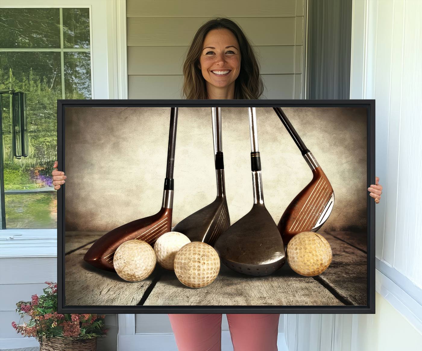33845-MGV-CV-36X24-Vintage Golf Ball Art | Golf Decor for Man Cave or Office | Ready to Hang and Framed