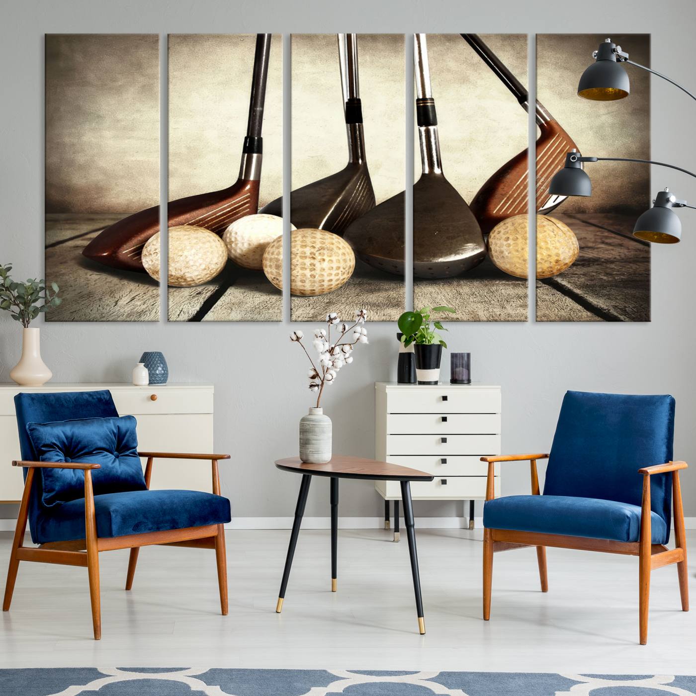 33845-MGV-CV-60X31-5P-Vintage Golf Ball Art | Golf Decor for Man Cave or Office | Ready to Hang and Framed