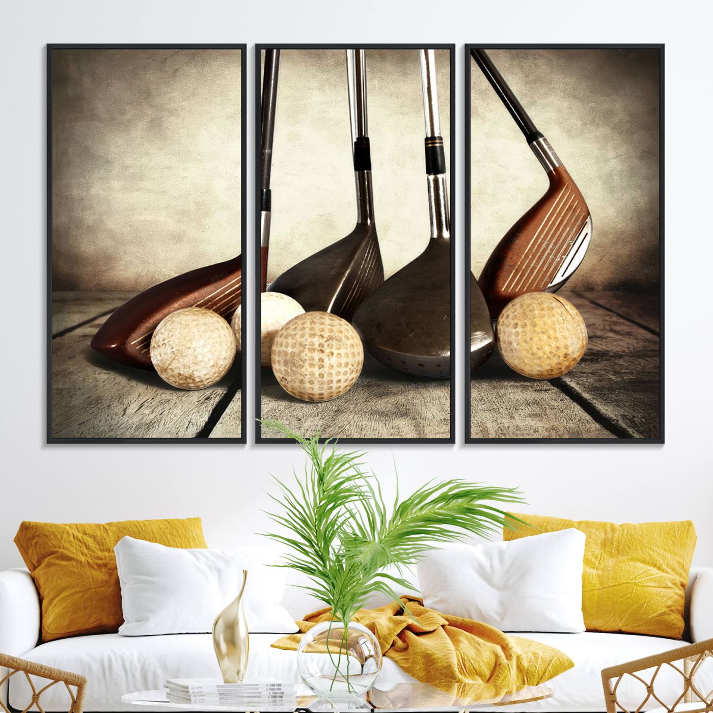 33845-MGV-FC-48X32-3P_Black-Vintage Golf Ball Art | Golf Decor for Man Cave or Office | Ready to Hang and Framed