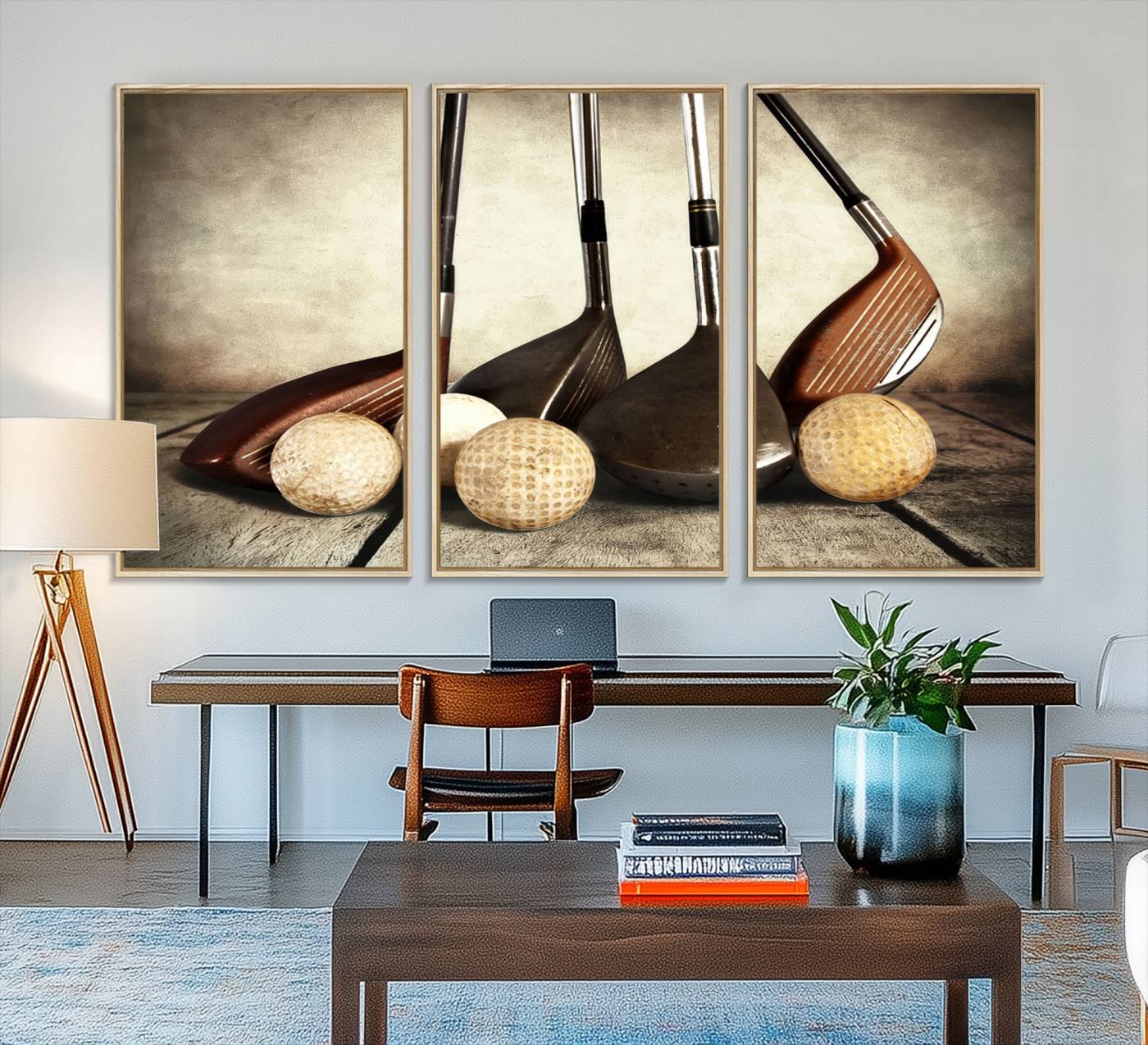 33845-MGV-FC-48X32-3P_Natural-Vintage Golf Ball Art | Golf Decor for Man Cave or Office | Ready to Hang and Framed