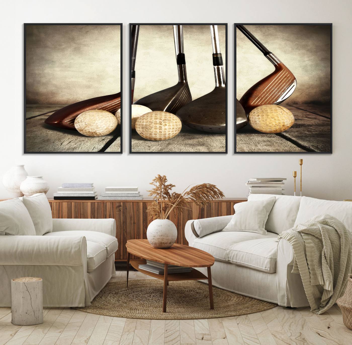 33845-MGV-FC-60X30-3P_Black-Vintage Golf Ball Art | Golf Decor for Man Cave or Office | Ready to Hang and Framed