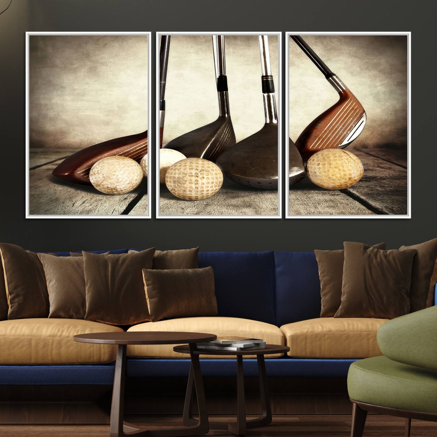 33845-MGV-FC-60X30-3P_White-Vintage Golf Ball Art | Golf Decor for Man Cave or Office | Ready to Hang and Framed