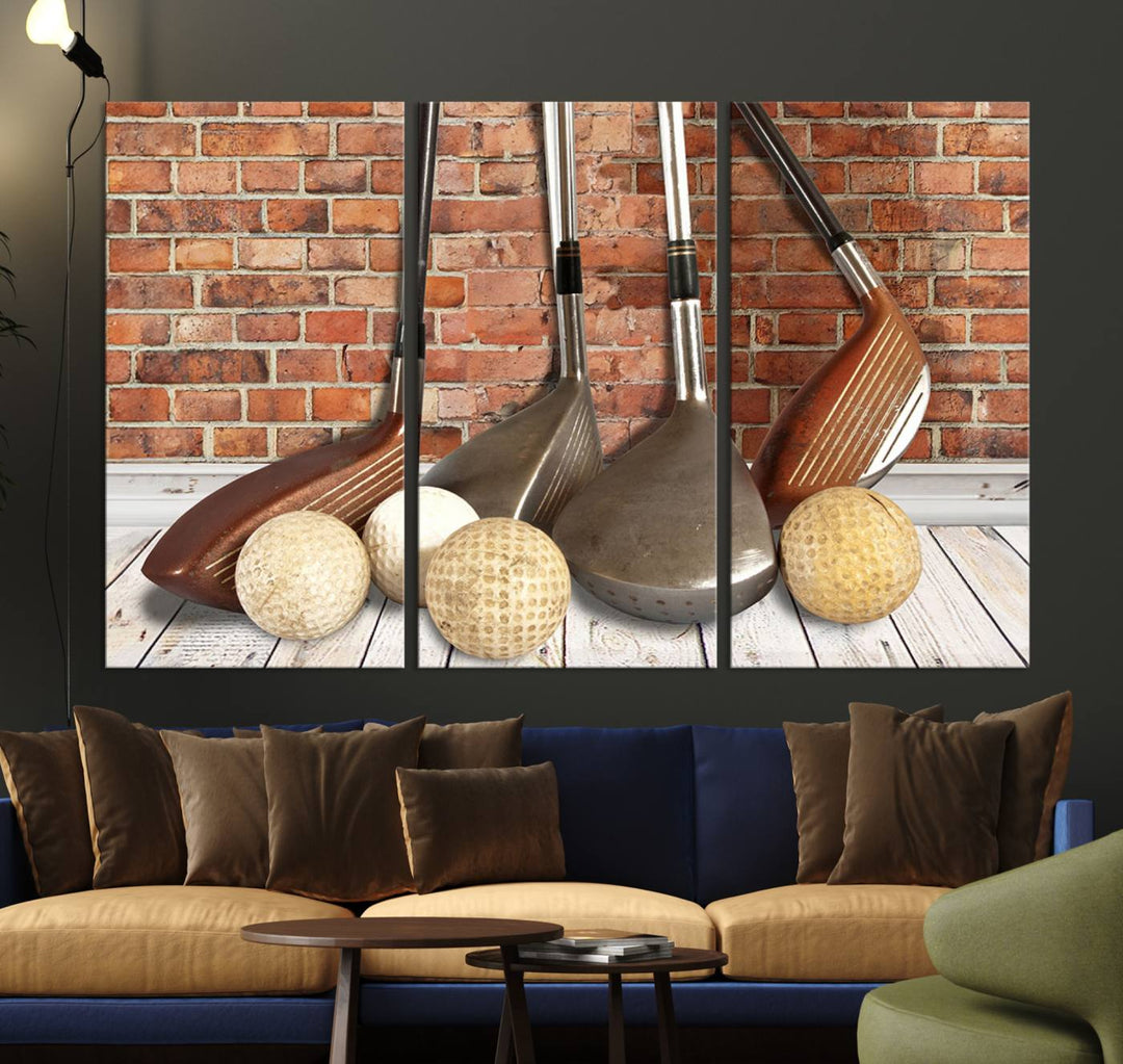 Vintage Golf Ball Wall Art Canvas Print | Golf Decor for Man Cave or Office | Ready to Hang and Framed