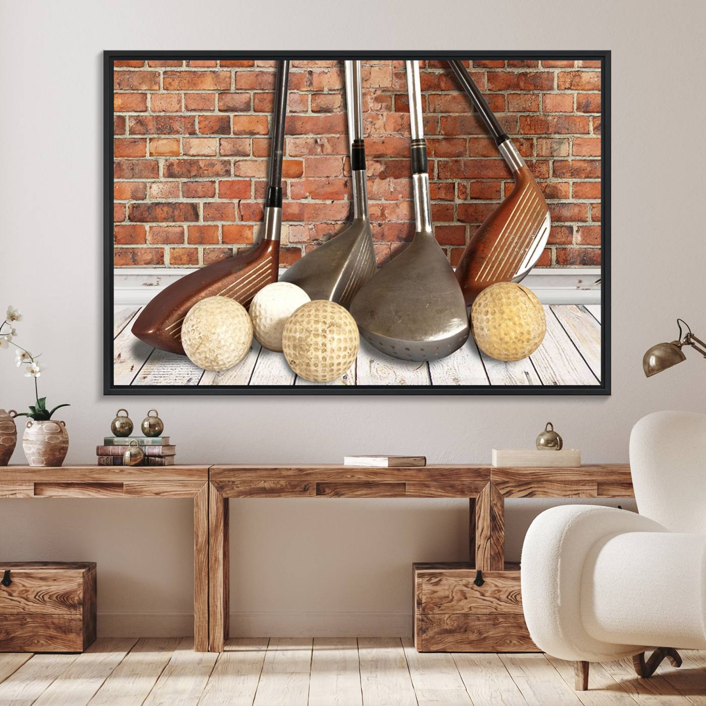 71818-MGV-FC-36X24_Black-Vintage Golf Ball Wall Art Canvas Print | Golf Decor for Man Cave or Office | Ready to Hang and Framed
