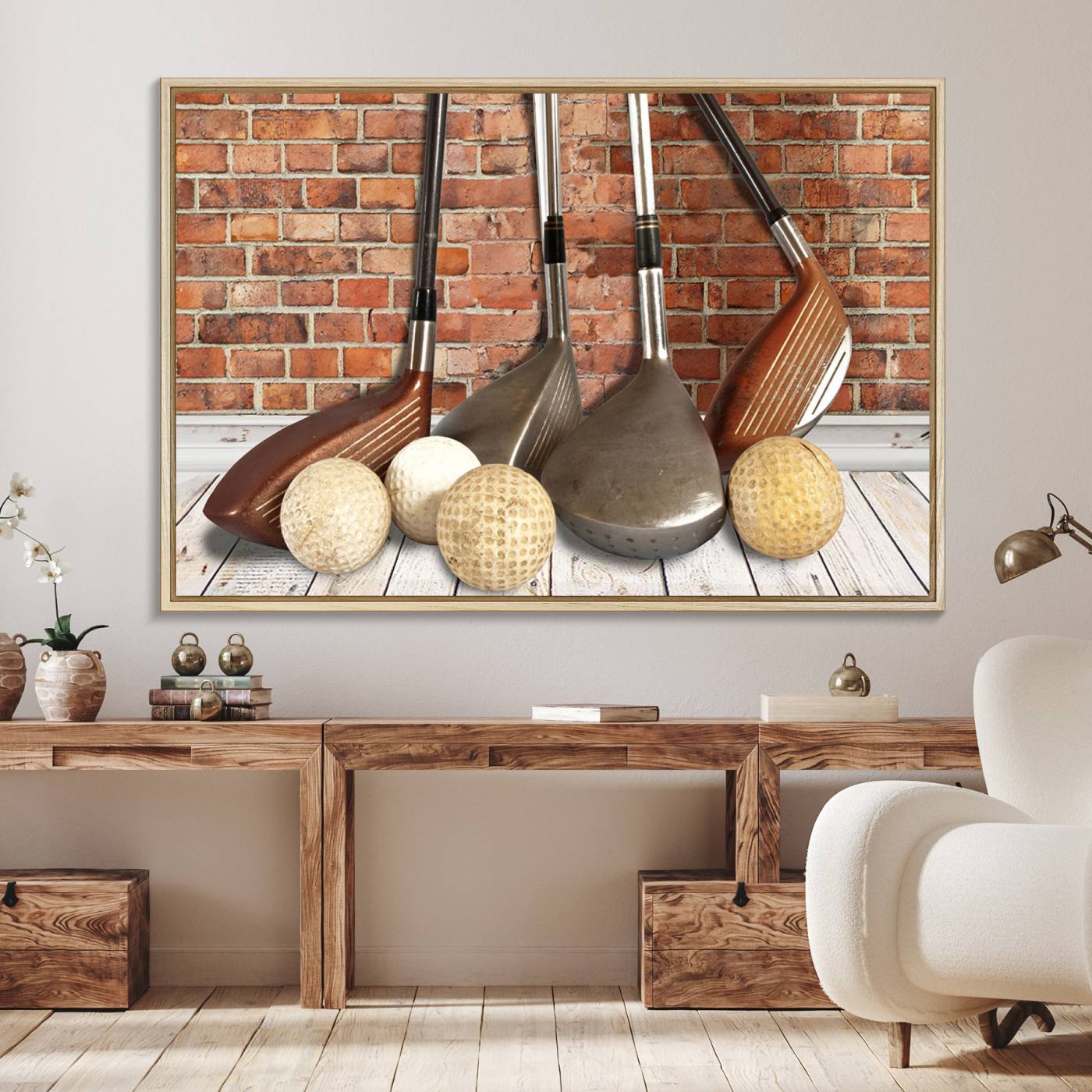 71818-MGV-FC-36X24_Natural-Vintage Golf Ball Wall Art Canvas Print | Golf Decor for Man Cave or Office | Ready to Hang and Framed