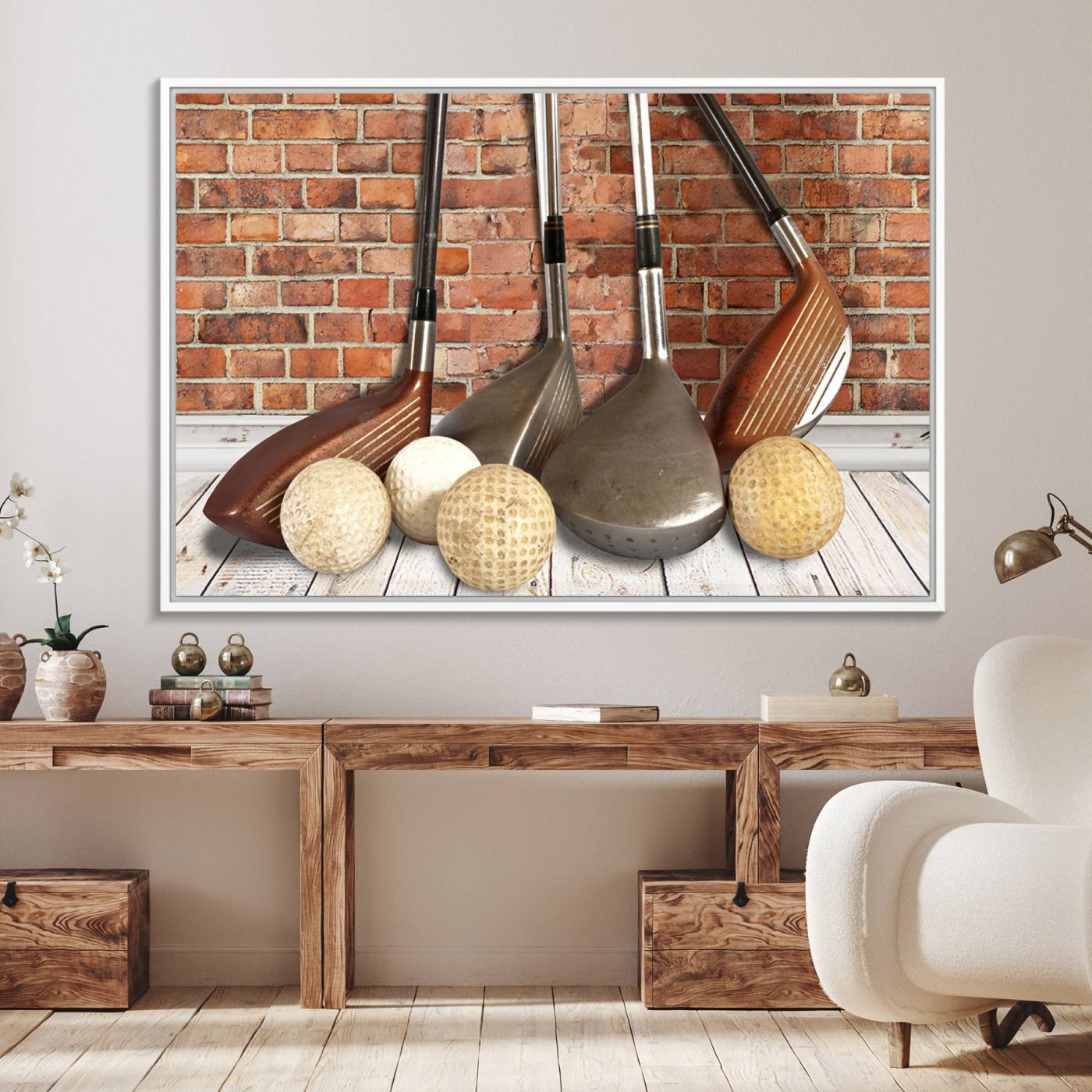 71818-MGV-FC-36X24_White-Vintage Golf Ball Wall Art Canvas Print | Golf Decor for Man Cave or Office | Ready to Hang and Framed