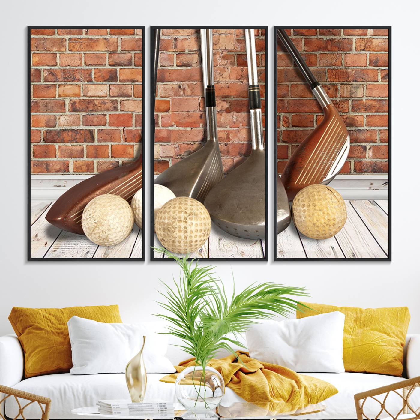71818-MGV-FC-48X32-3P_Black-Vintage Golf Ball Wall Art Canvas Print | Golf Decor for Man Cave or Office | Ready to Hang and Framed