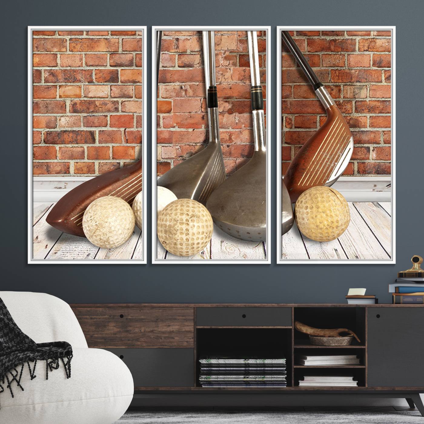 71818-MGV-FC-48X32-3P_White-Vintage Golf Ball Wall Art Canvas Print | Golf Decor for Man Cave or Office | Ready to Hang and Framed