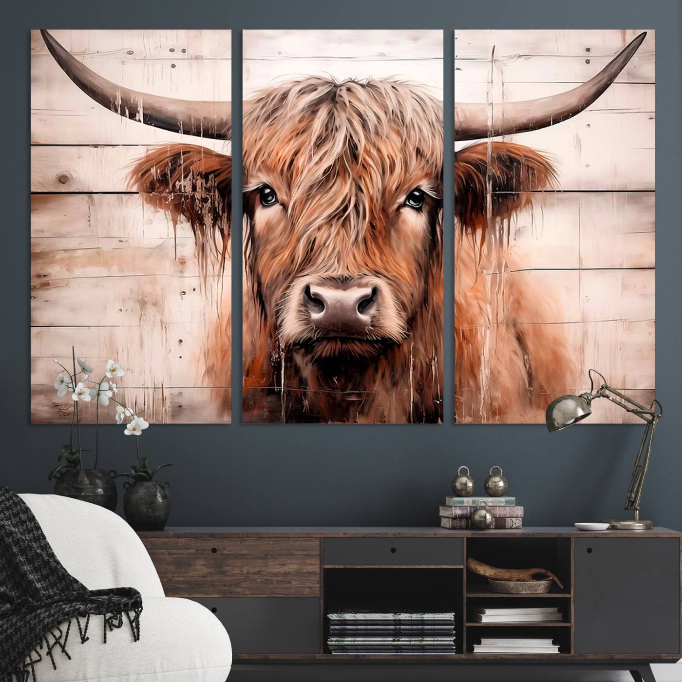 Vintage Scottish Highland Cow Cattle Art Print Farmhouse Wall Art Canvas Print