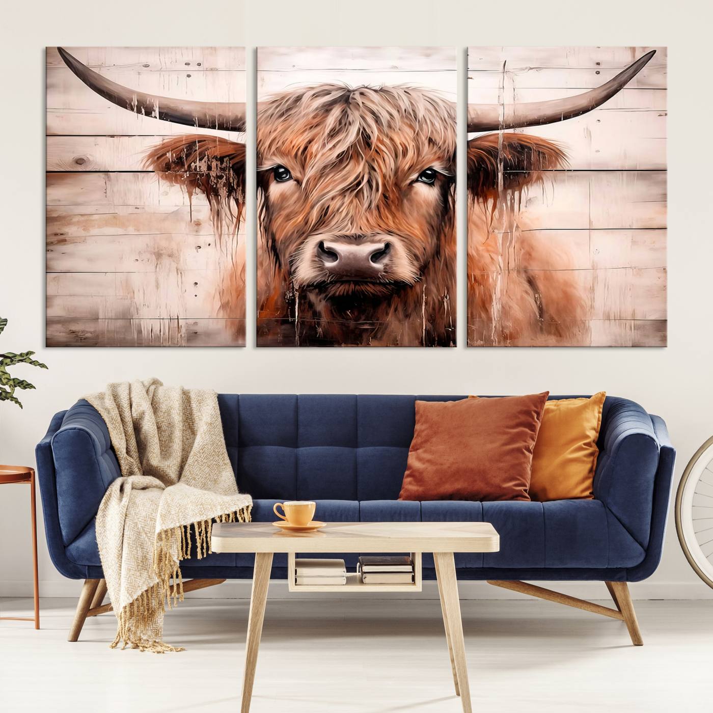 Vintage Scottish Highland Cow Cattle Art Print Farmhouse Wall Art Canvas Print