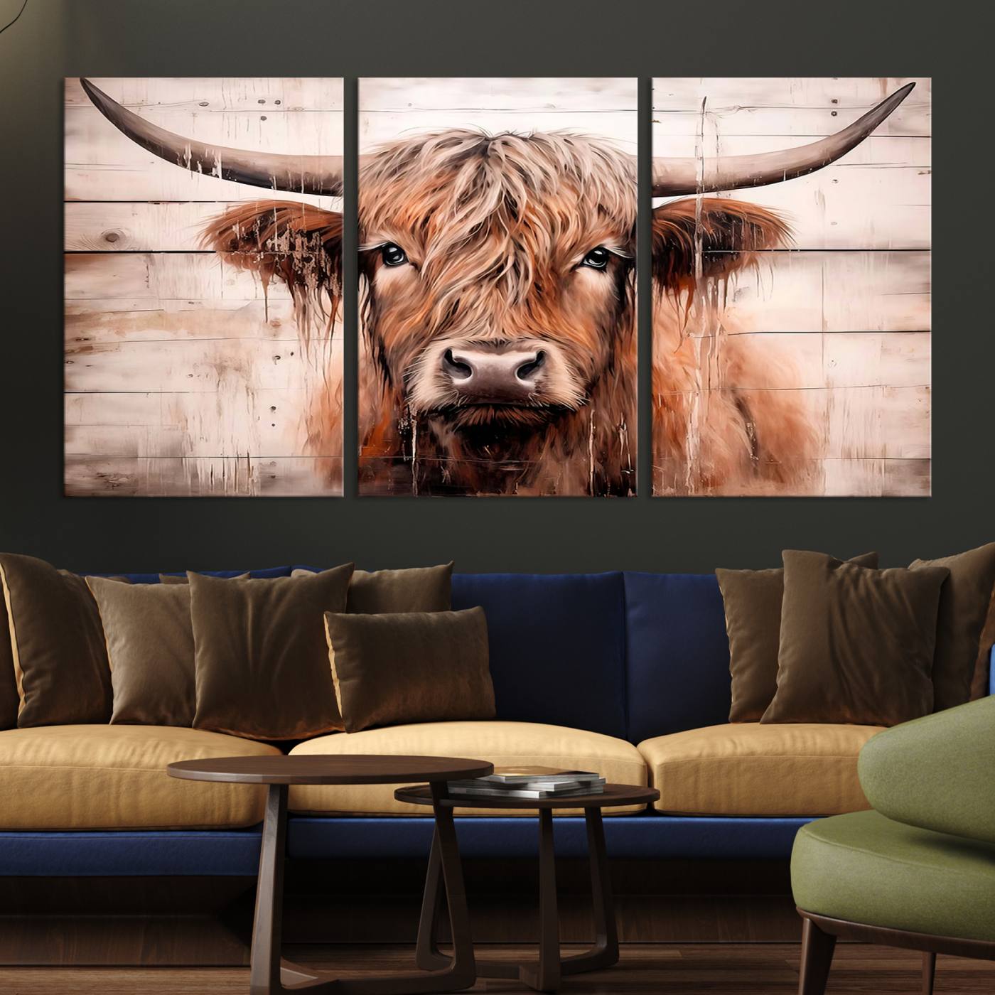 Vintage Scottish Highland Cow Cattle Art Print Farmhouse Wall Art Canvas Print