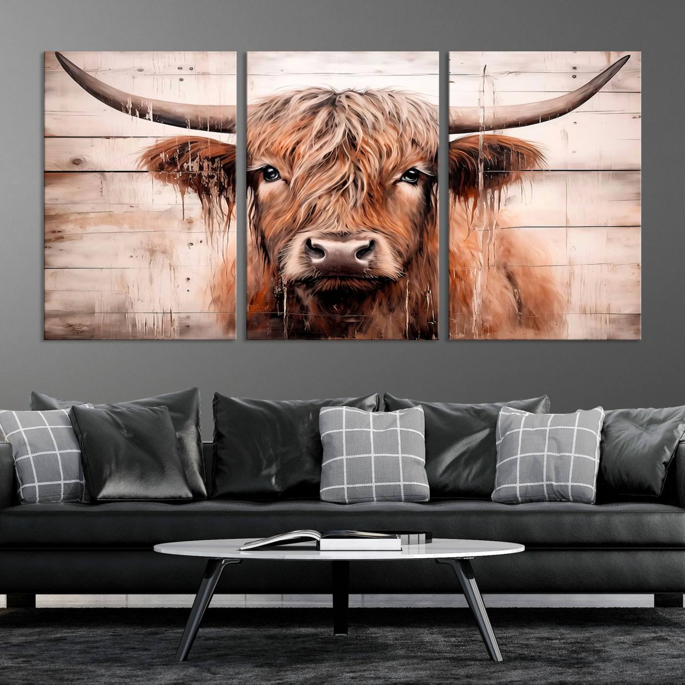 93730-MGV-CV-36X24-Vintage Scottish Highland Cow Cattle Art Print Farmhouse Wall Art Canvas Print