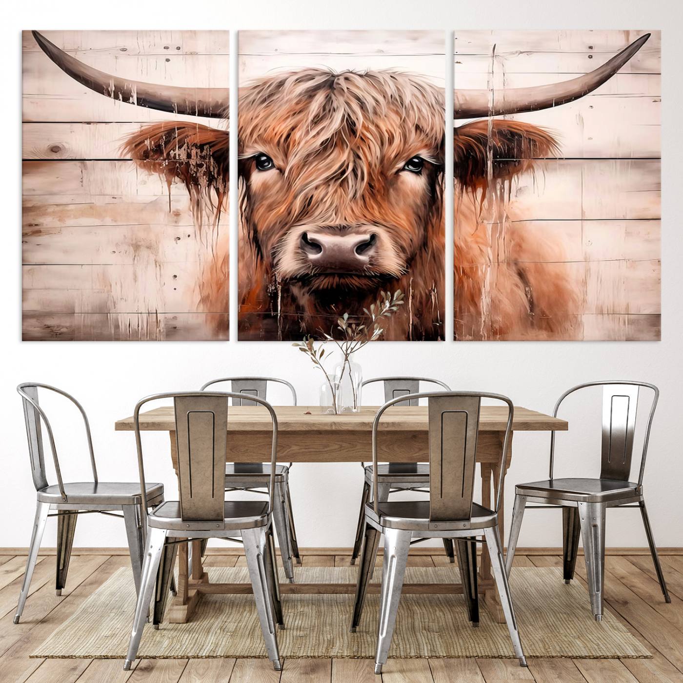 93730-MGV-CV-36X24-Vintage Scottish Highland Cow Cattle Art Print Farmhouse Wall Art Canvas Print