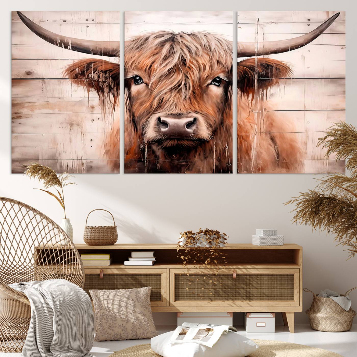 93730-MGV-CV-36X24-Vintage Scottish Highland Cow Cattle Art Print Farmhouse Wall Art Canvas Print