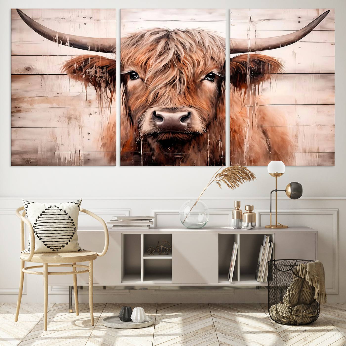 93730-MGV-CV-36X24-Vintage Scottish Highland Cow Cattle Art Print Farmhouse Wall Art Canvas Print