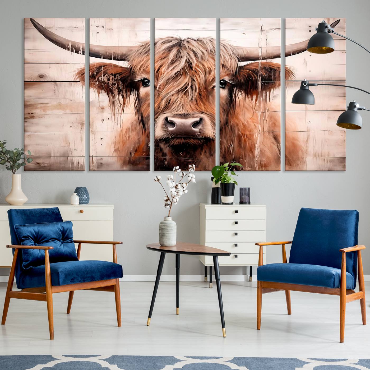 93730-MGV-CV-36X24-Vintage Scottish Highland Cow Cattle Art Print Farmhouse Wall Art Canvas Print