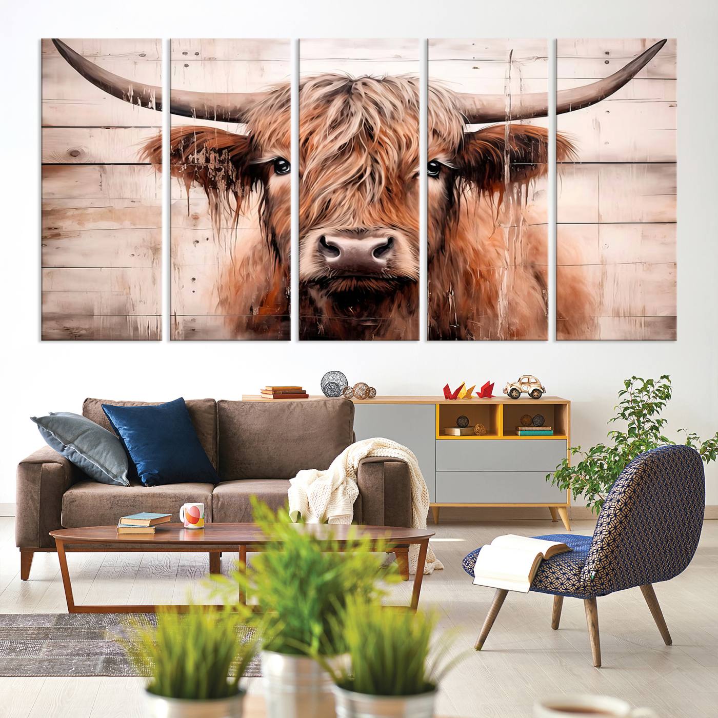 93730-MGV-CV-36X24-Vintage Scottish Highland Cow Cattle Art Print Farmhouse Wall Art Canvas Print