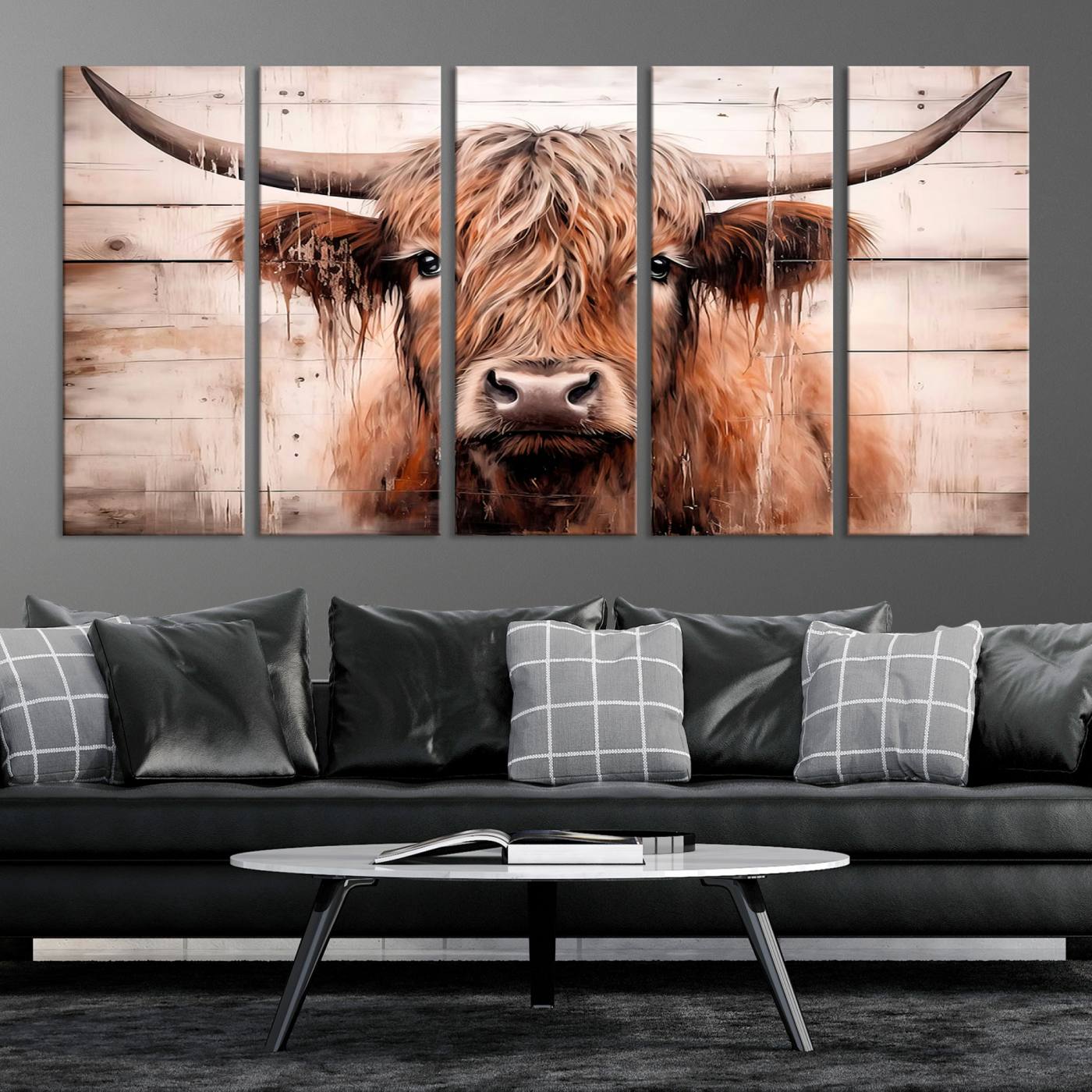 93730-MGV-CV-36X24-Vintage Scottish Highland Cow Cattle Art Print Farmhouse Wall Art Canvas Print