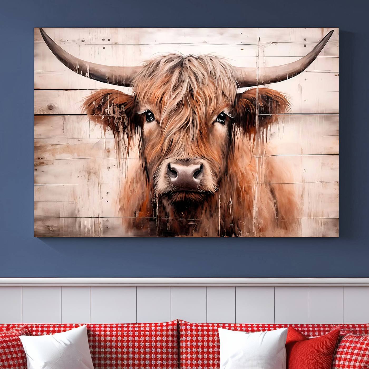 Vintage Scottish Highland Cow Cattle Art Print Farmhouse Wall Art Canvas Print