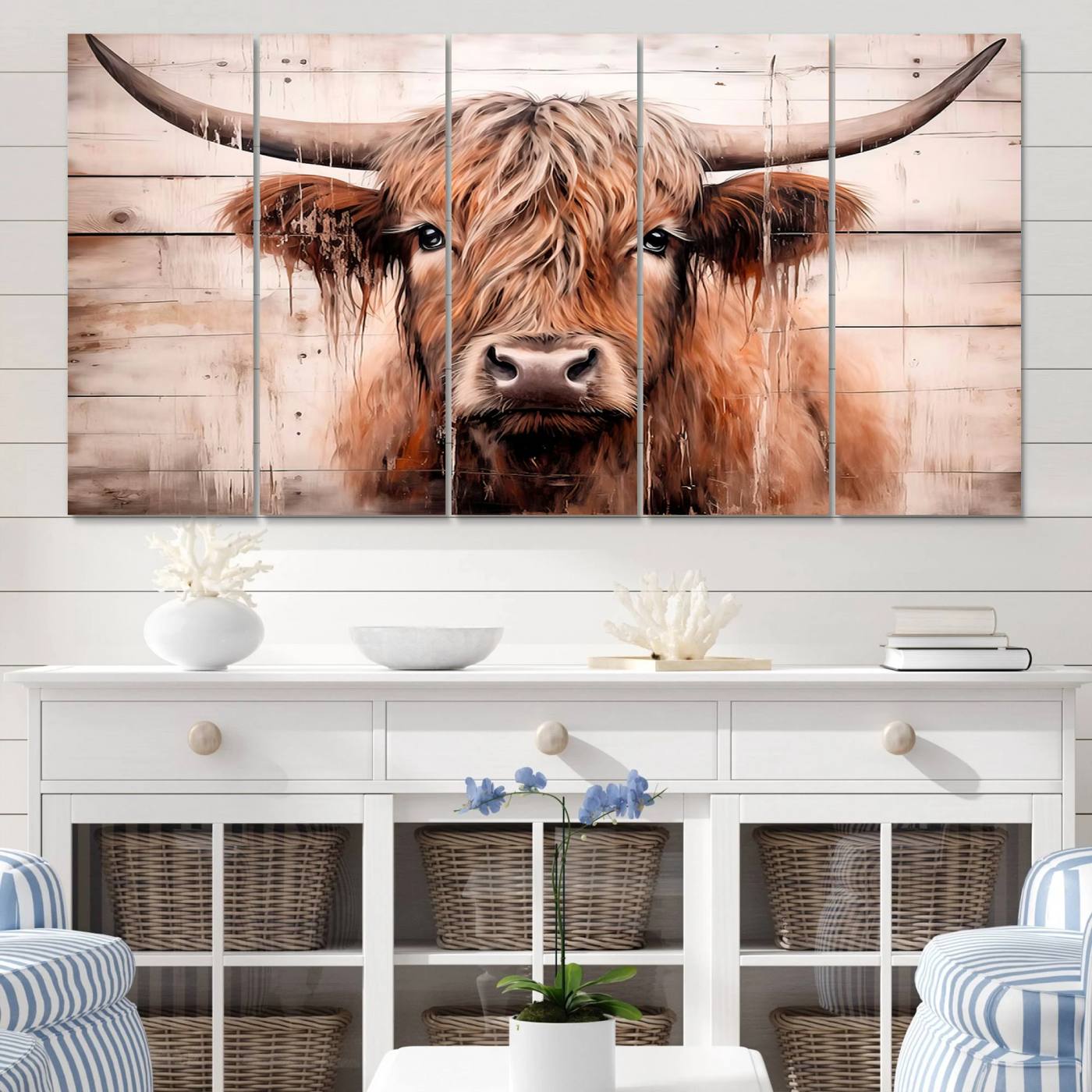 93730-MGV-CV-60X31-5P-Vintage Scottish Highland Cow Cattle Art Print Farmhouse Wall Art Canvas Print