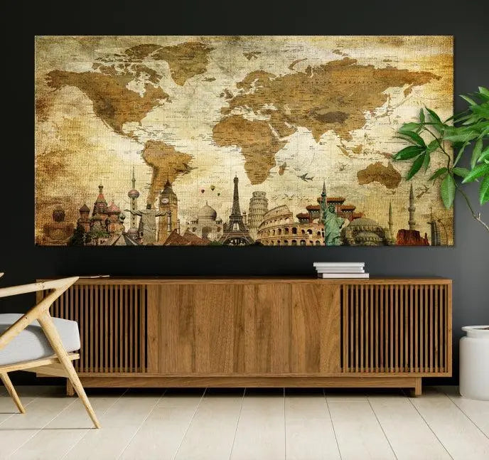 Vintage Style World Map Wall Art Canvas Print 