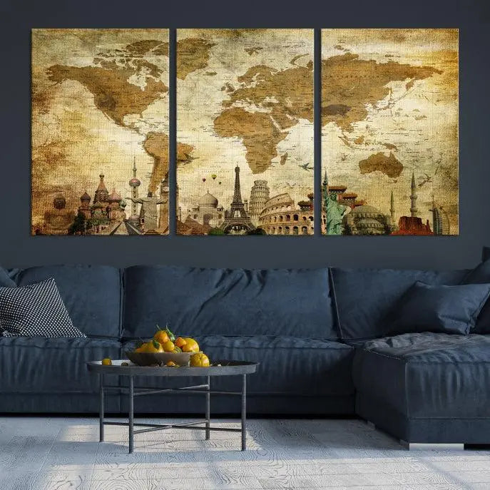 Vintage Style World Map Wall Art Canvas Print 