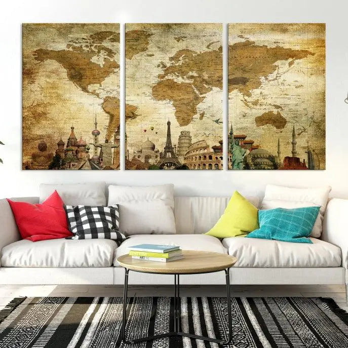Vintage Style World Map Wall Art Canvas Print 