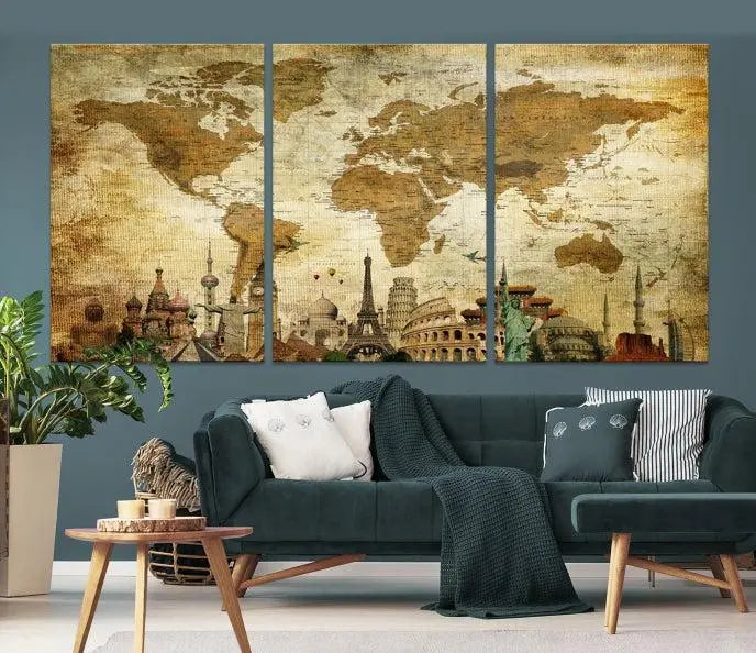 Vintage Style World Map Wall Art Canvas Print 