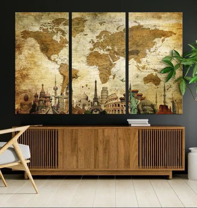 Vintage Style World Map Wall Art Canvas Print 