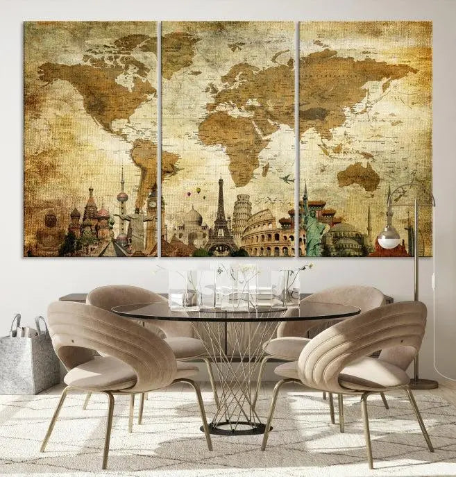 Vintage Style World Map Wall Art Canvas Print 