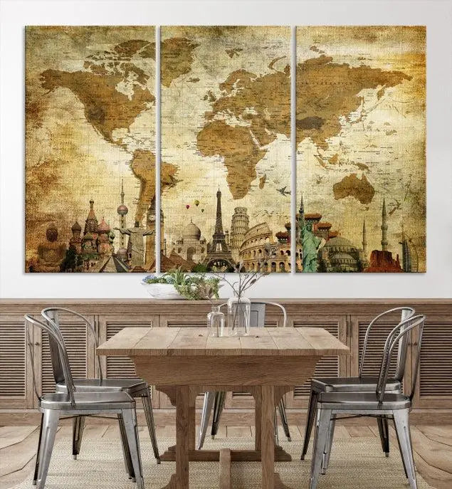 Vintage Style World Map Wall Art Canvas Print 
