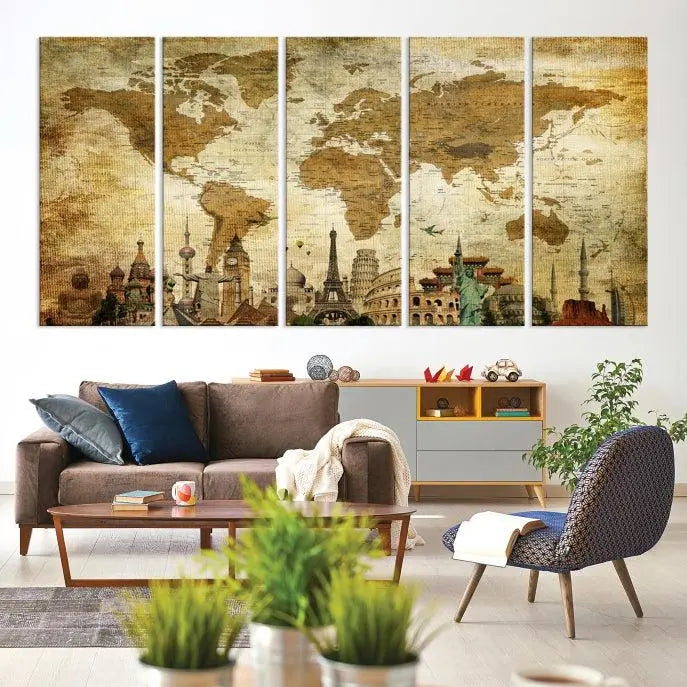Vintage Style World Map Wall Art Canvas Print 