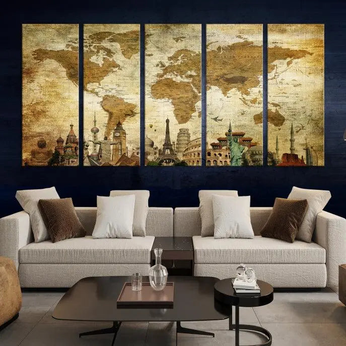 Vintage Style World Map Wall Art Canvas Print 