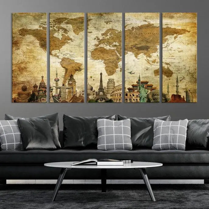 Vintage Style World Map Wall Art Canvas Print 