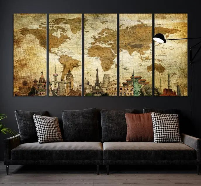 Vintage Style World Map Wall Art Canvas Print 