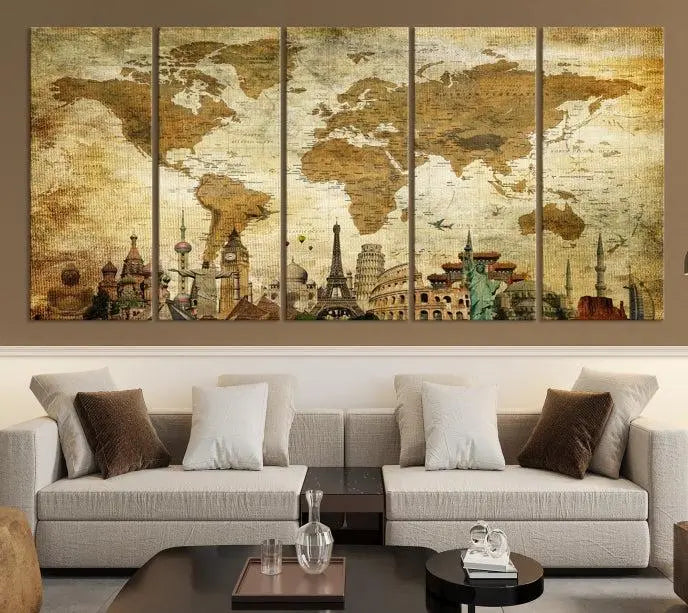 Vintage Style World Map Wall Art Canvas Print 