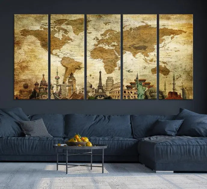 Vintage Style World Map Wall Art Canvas Print 