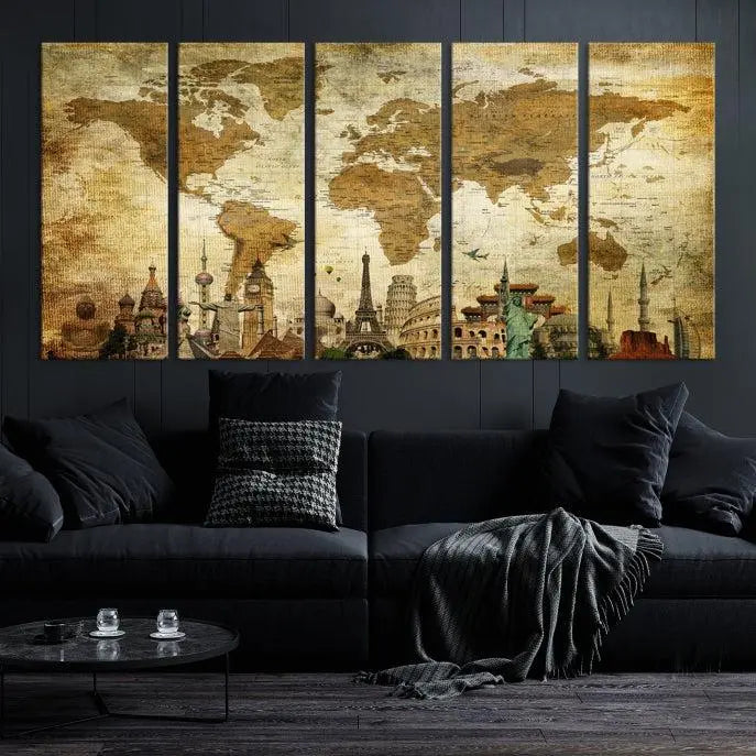 Vintage Style World Map Wall Art Canvas Print 