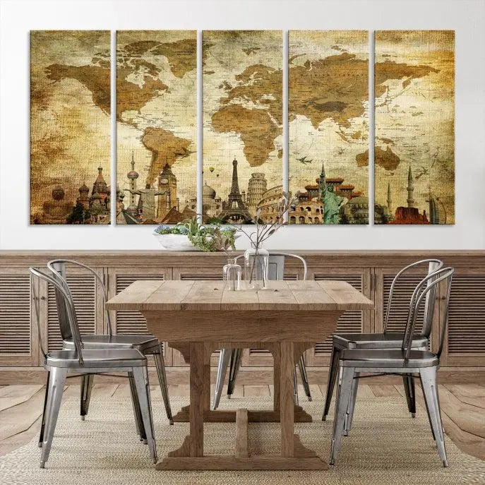Vintage Style World Map Wall Art Canvas Print 