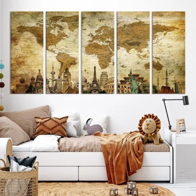 Vintage Style World Map Wall Art Canvas Print 