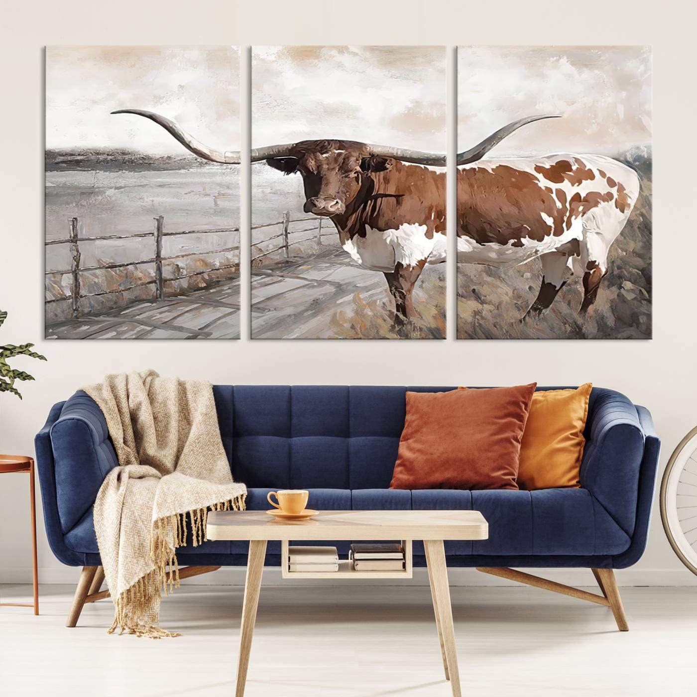 Vintage Texas Cow Wall Art Canvas Print, Rustic Longhorn Wall Art | Canvas Print for Farmhouse Decor