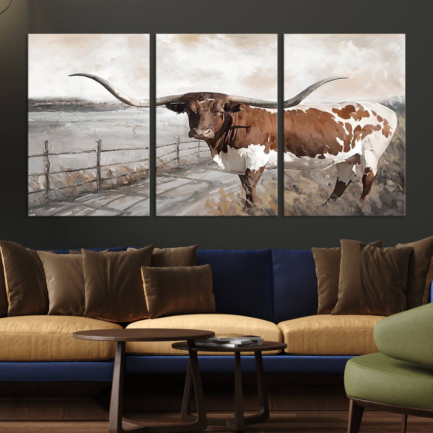 Vintage Texas Cow Wall Art Canvas Print, Rustic Longhorn Wall Art | Canvas Print for Farmhouse Decor