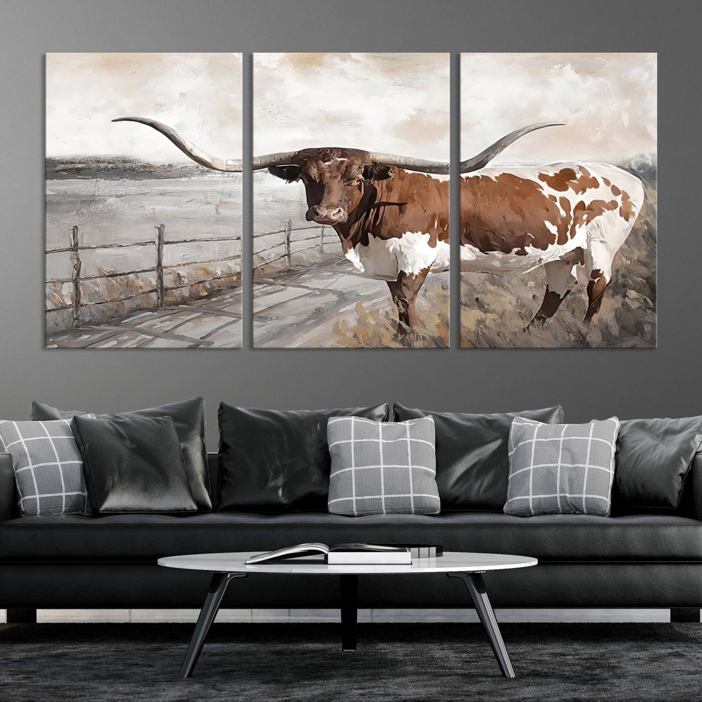 57340-MGV-CV-36X24-Vintage Texas Cow Wall Art Canvas Print, Rustic Longhorn Wall Art | Canvas Print for Farmhouse Decor