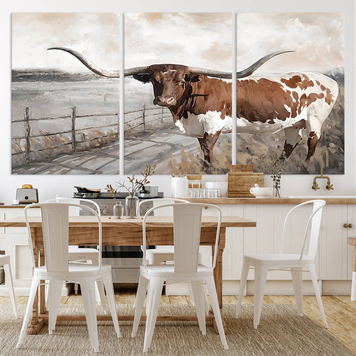 57340-MGV-CV-36X24-Vintage Texas Cow Wall Art Canvas Print, Rustic Longhorn Wall Art | Canvas Print for Farmhouse Decor
