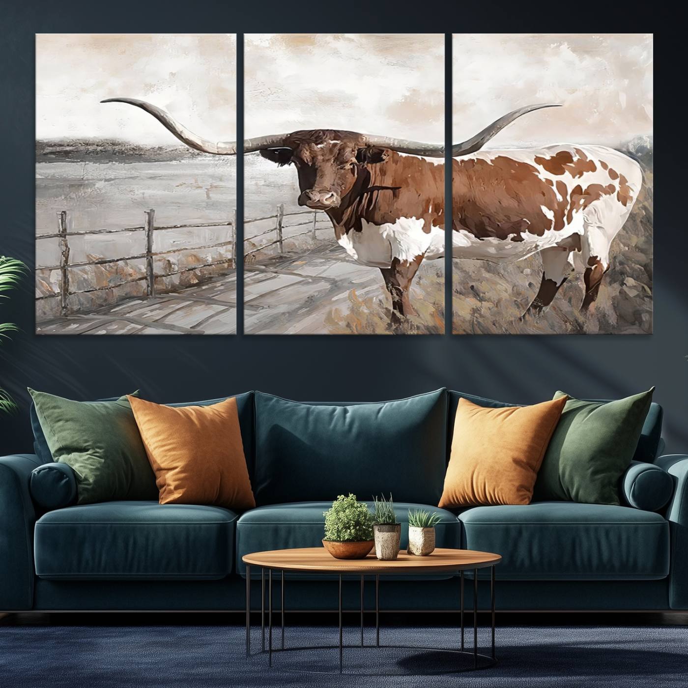 57340-MGV-CV-36X24-Vintage Texas Cow Wall Art Canvas Print, Rustic Longhorn Wall Art | Canvas Print for Farmhouse Decor