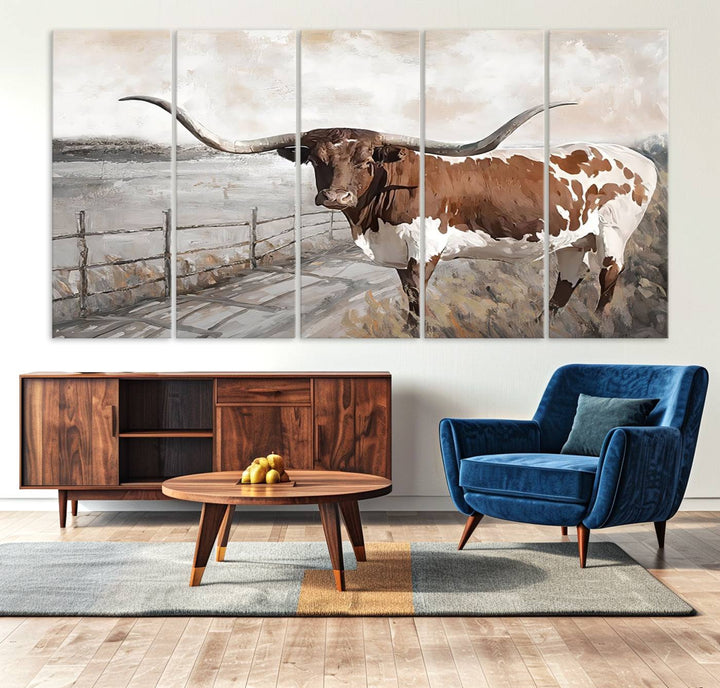 57340-MGV-CV-36X24-Vintage Texas Cow Wall Art Canvas Print, Rustic Longhorn Wall Art | Canvas Print for Farmhouse Decor
