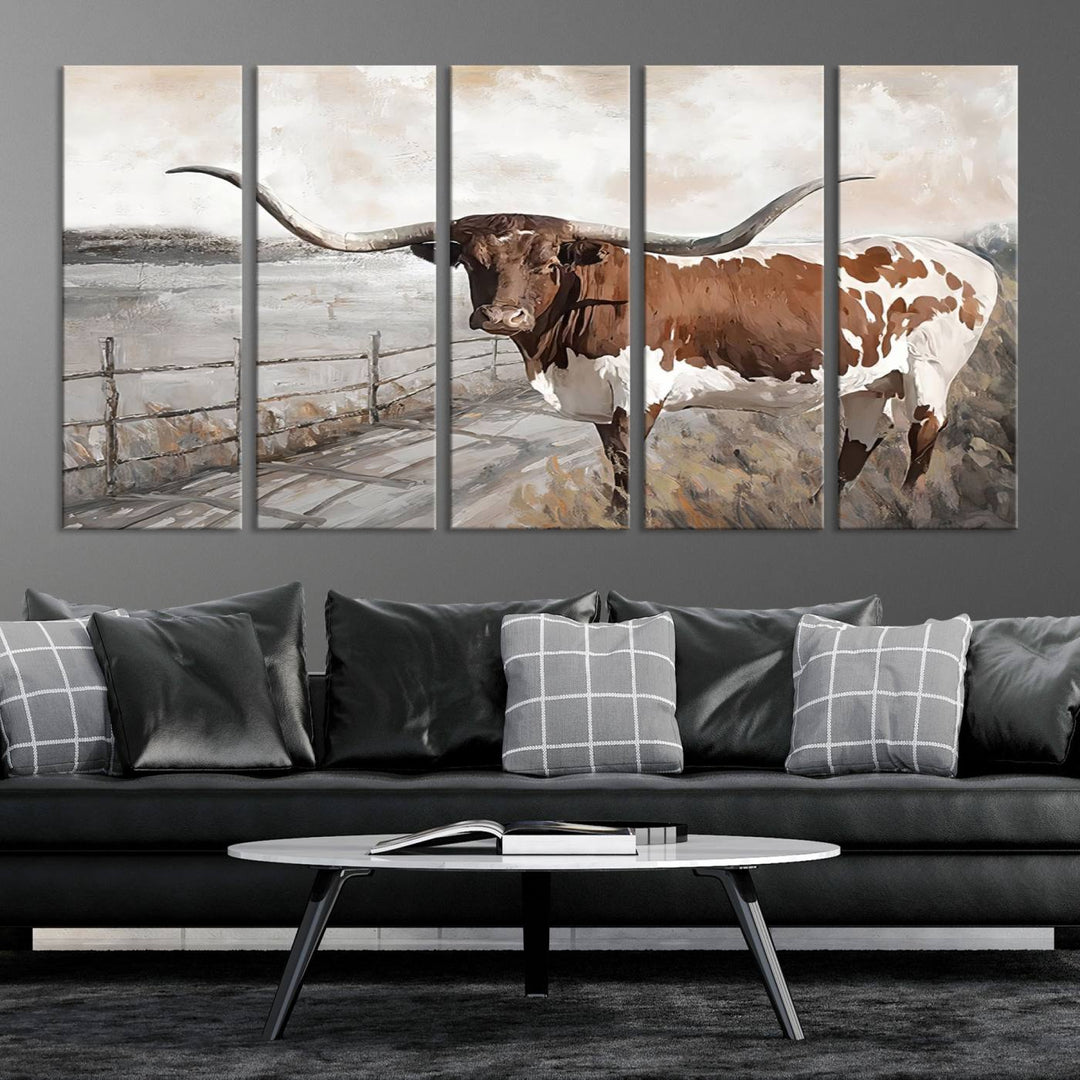 57340-MGV-CV-36X24-Vintage Texas Cow Wall Art Canvas Print, Rustic Longhorn Wall Art | Canvas Print for Farmhouse Decor
