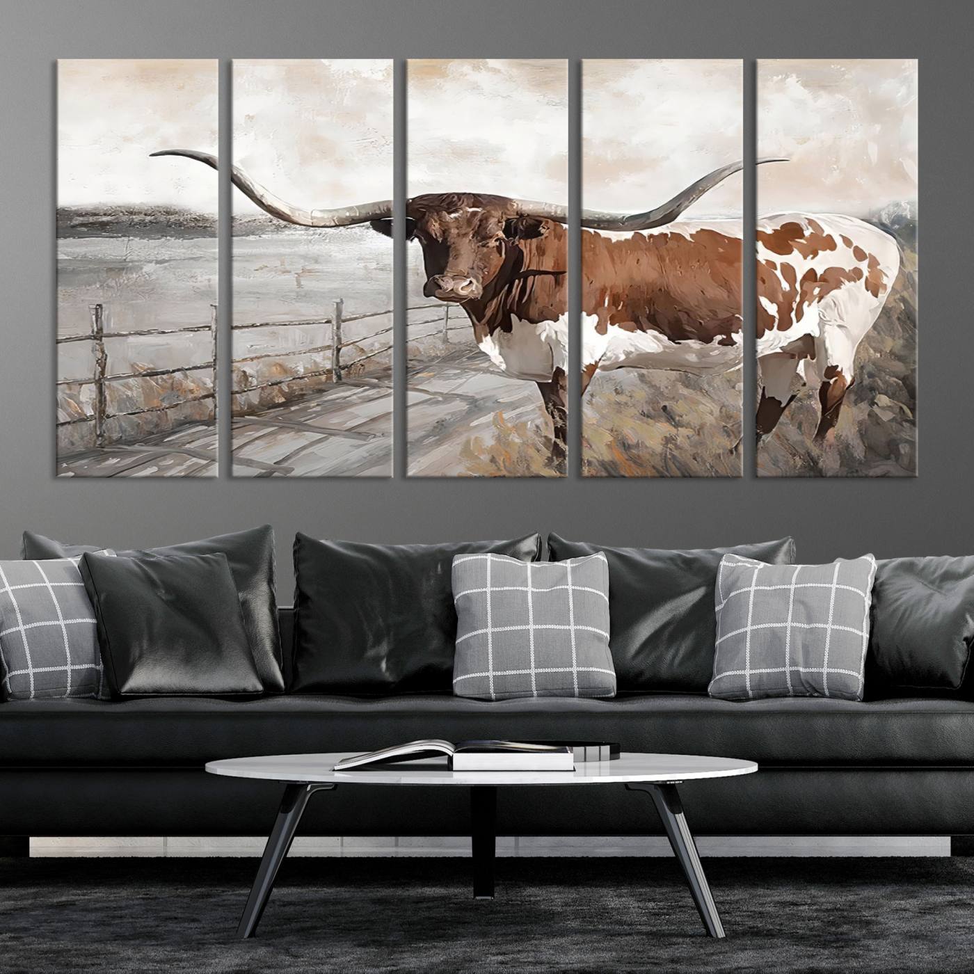 57340-MGV-CV-36X24-Vintage Texas Cow Wall Art Canvas Print, Rustic Longhorn Wall Art | Canvas Print for Farmhouse Decor