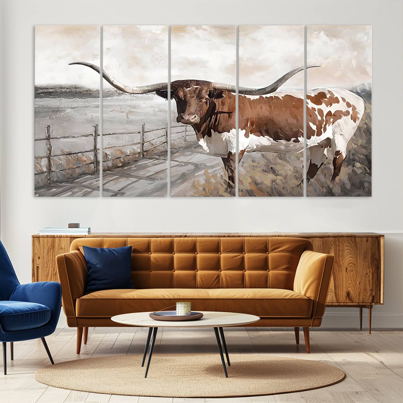 57340-MGV-CV-36X24-Vintage Texas Cow Wall Art Canvas Print, Rustic Longhorn Wall Art | Canvas Print for Farmhouse Decor